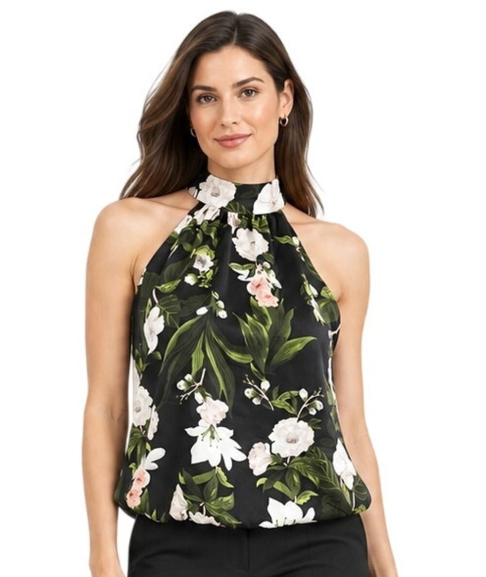 Rachel Zoe Black Floral Halter Blouse EUC Size Small